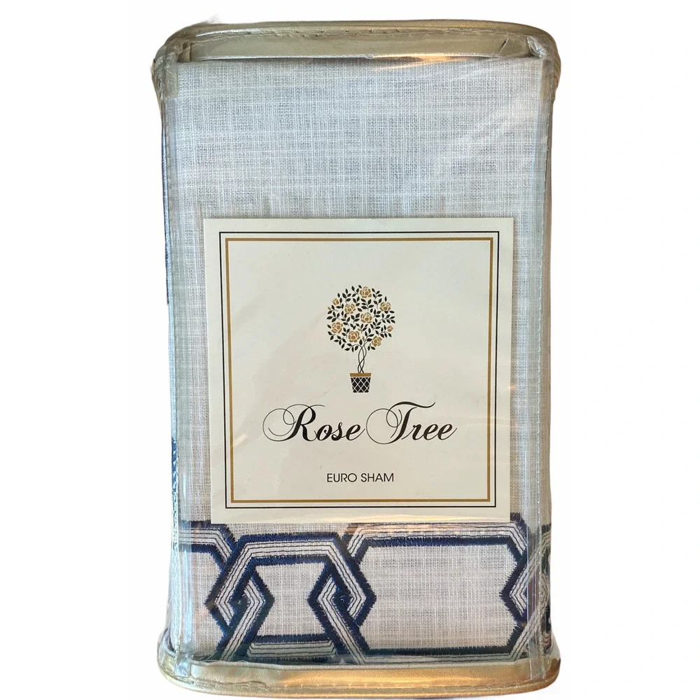 NIP Rose Tree Ardenelle 26 x 26 Euro Sham White with Blue Embroidery
